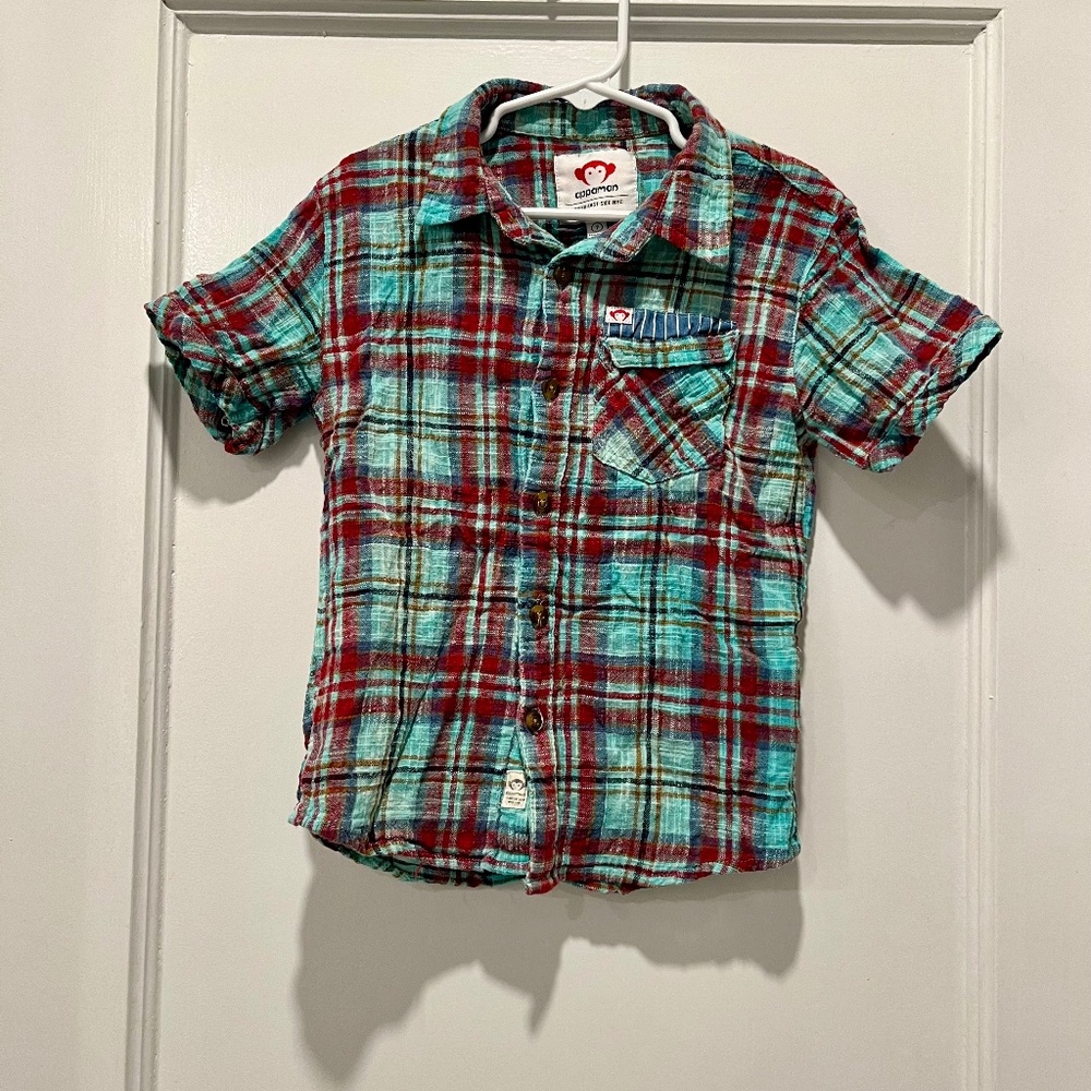 Appaman Boys Short Sleeve Blue Plaid Button Down Size 7